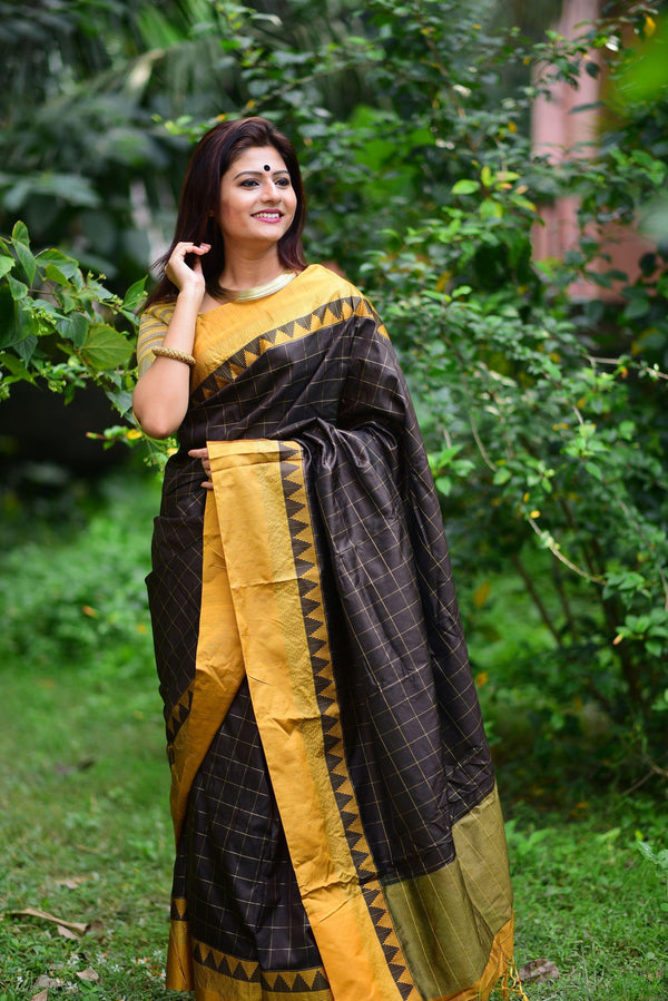 Buy MySilkLove Cocoa Black and Yellow Banarasi Raw Silk Saree Online