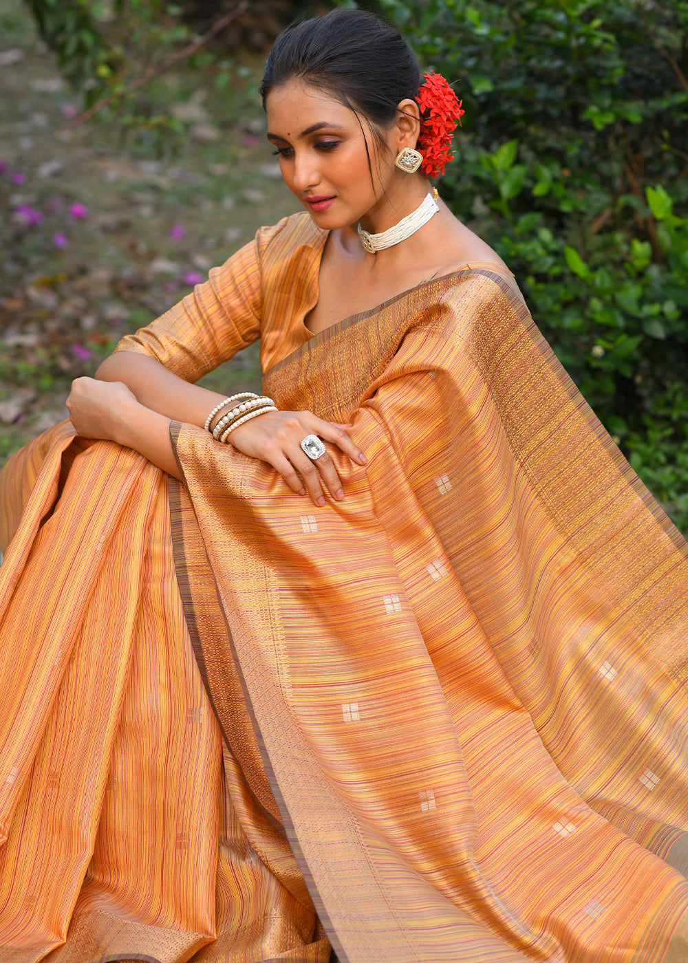 Buy MySilkLove Grandis Yellow Maheshwari Woven Silk Saree Online