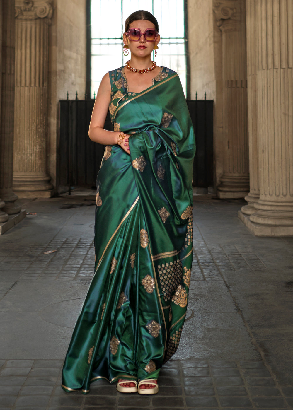 Buy MySilkLove Killarney Green Woven Banarasi Satin Silk Saree Online