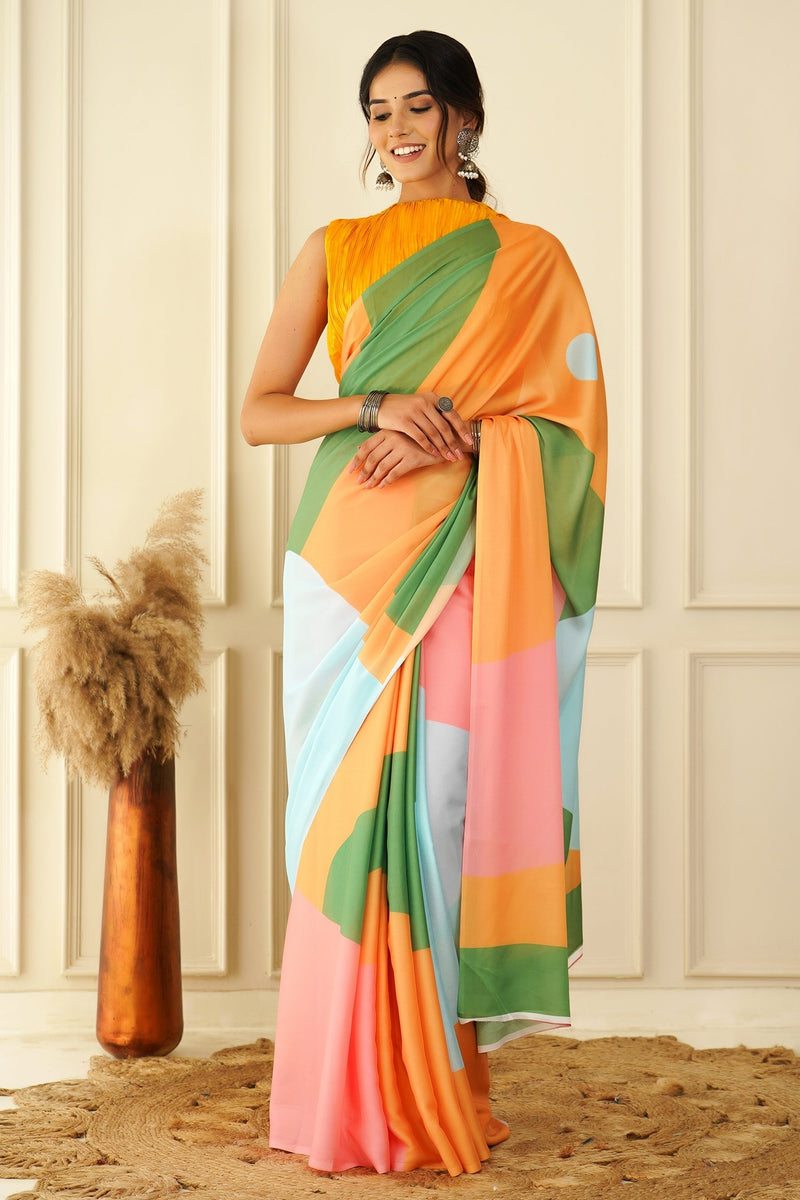 Printed Multicolor Georgette Saree With Blouse Latest 2426SR07