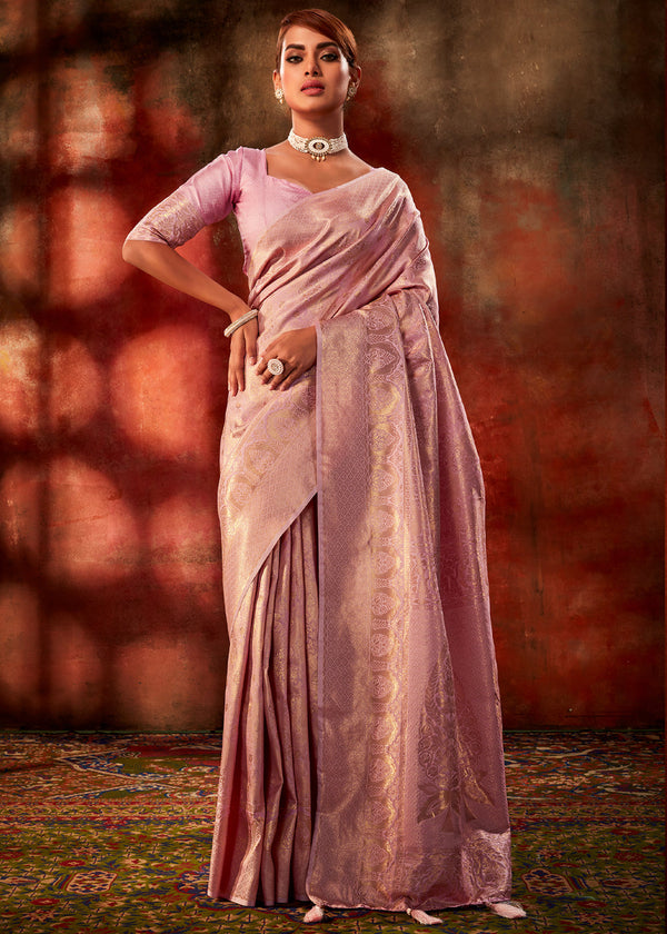 Contessa Pink Woven Kanjivaram Silk Saree