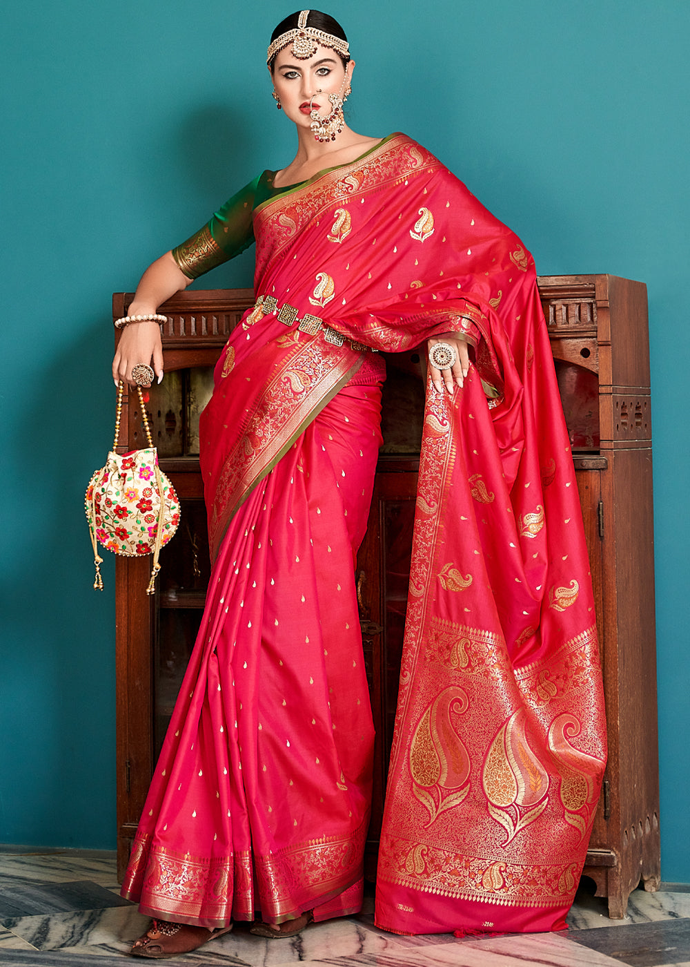 Buy MySilkLove Fiery Rose Pink Woven Banarasi Soft Silk Saree Online