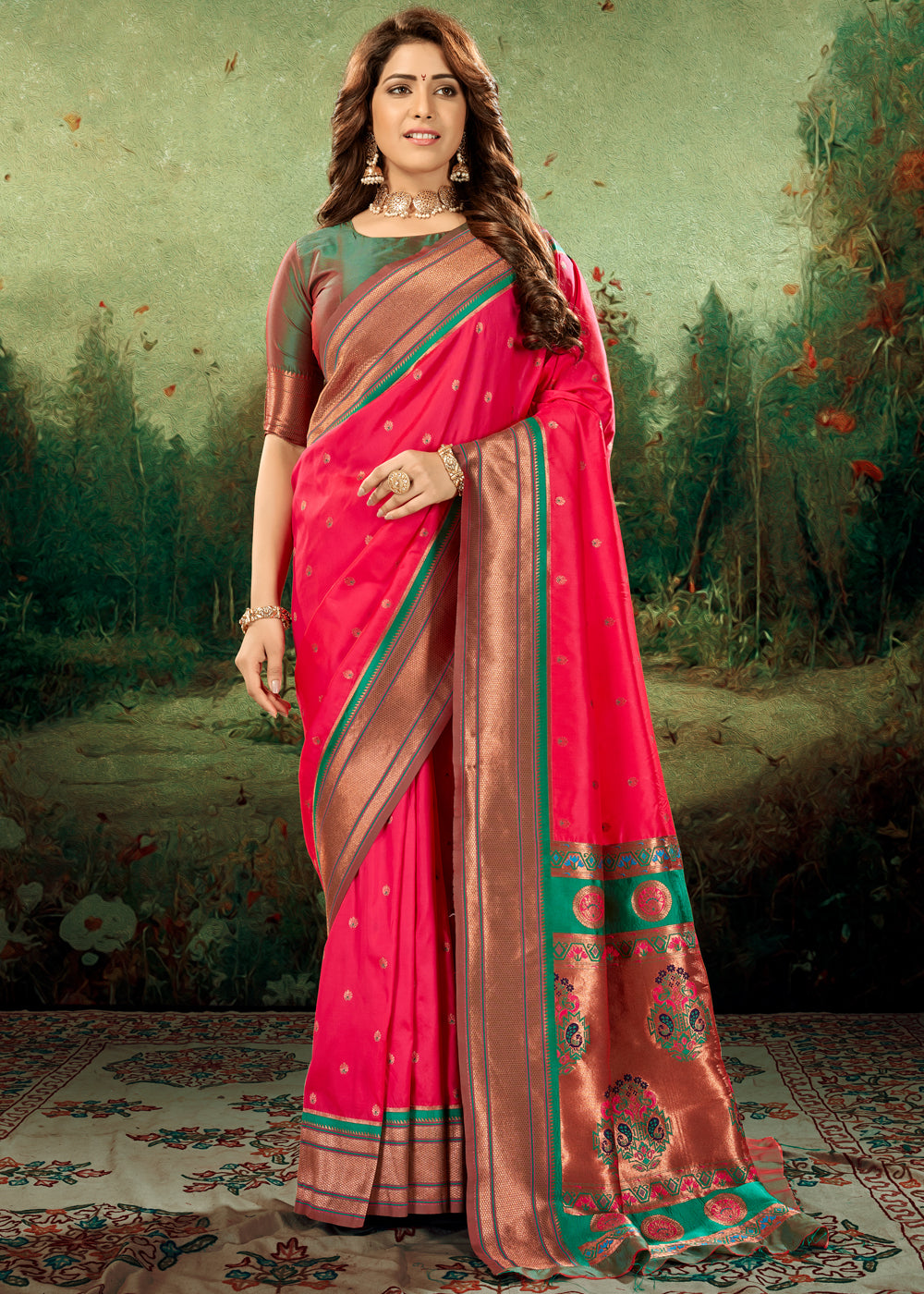 Buy MySilkLove Rose Pearl Pink Woven Paithani Soft Silk Saree Online