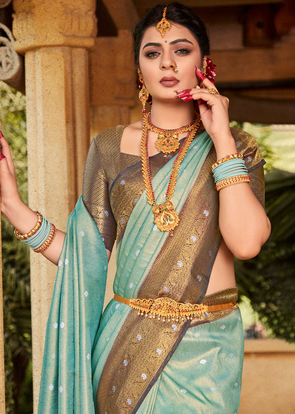 Gulf Stream Blue Woven Kanjivaram Silk Saree