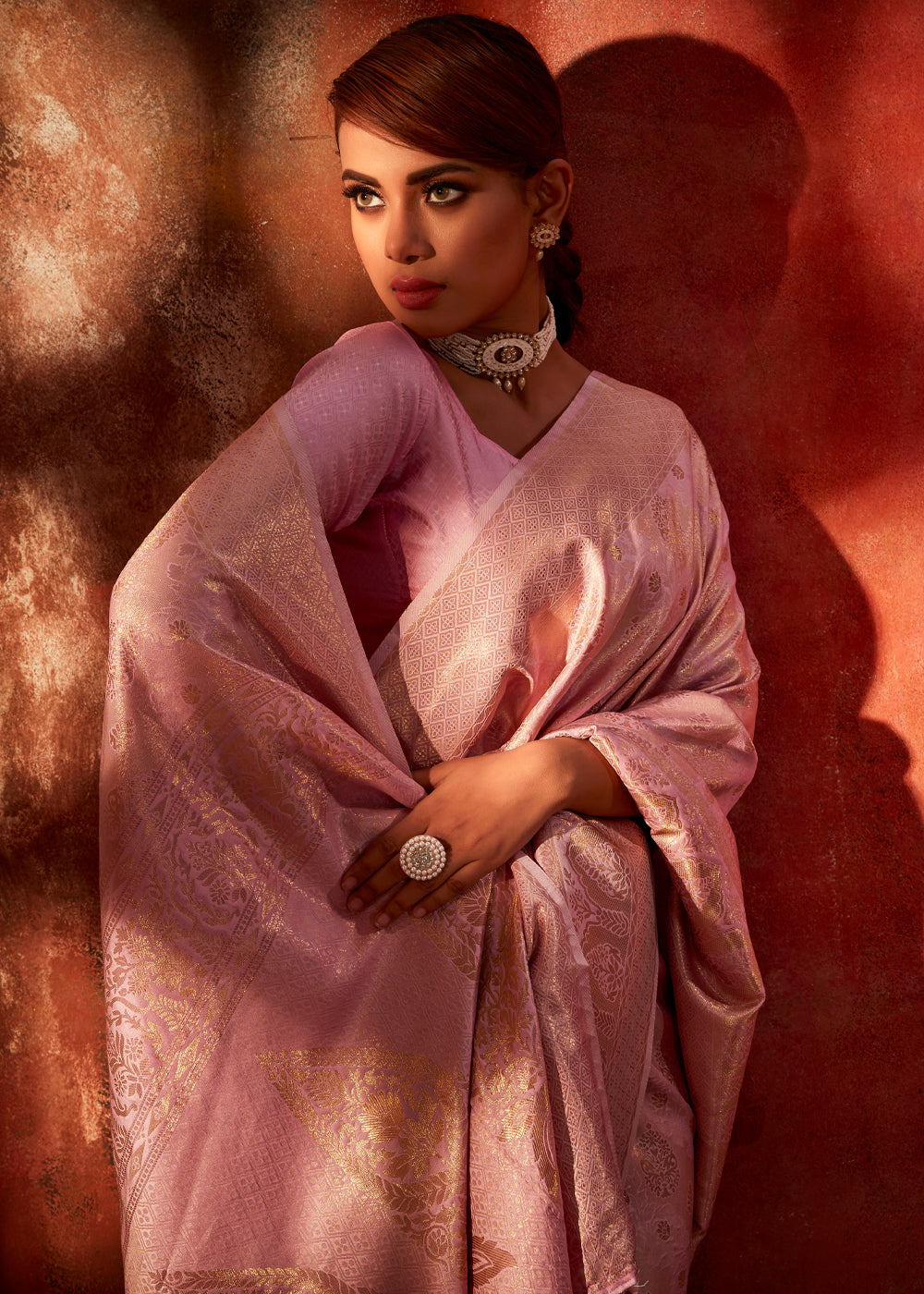 MySilkLove Contessa Pink Woven Kanjivaram Silk Saree