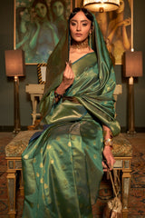 Glade Green Woven Kanjivaram Handloom Silk Saree
