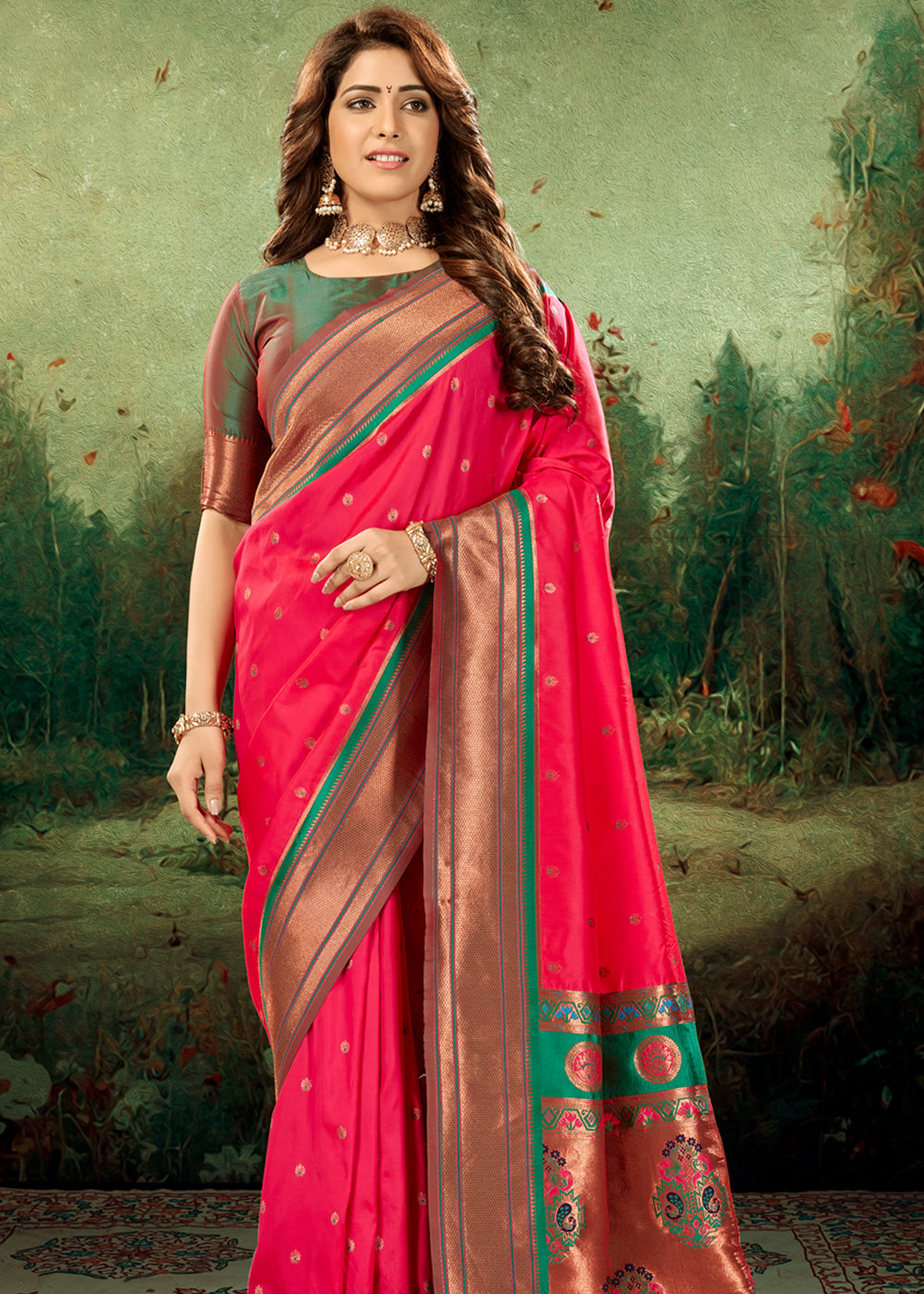 MySilkLove Rose Pearl Pink Woven Paithani Soft Silk Saree