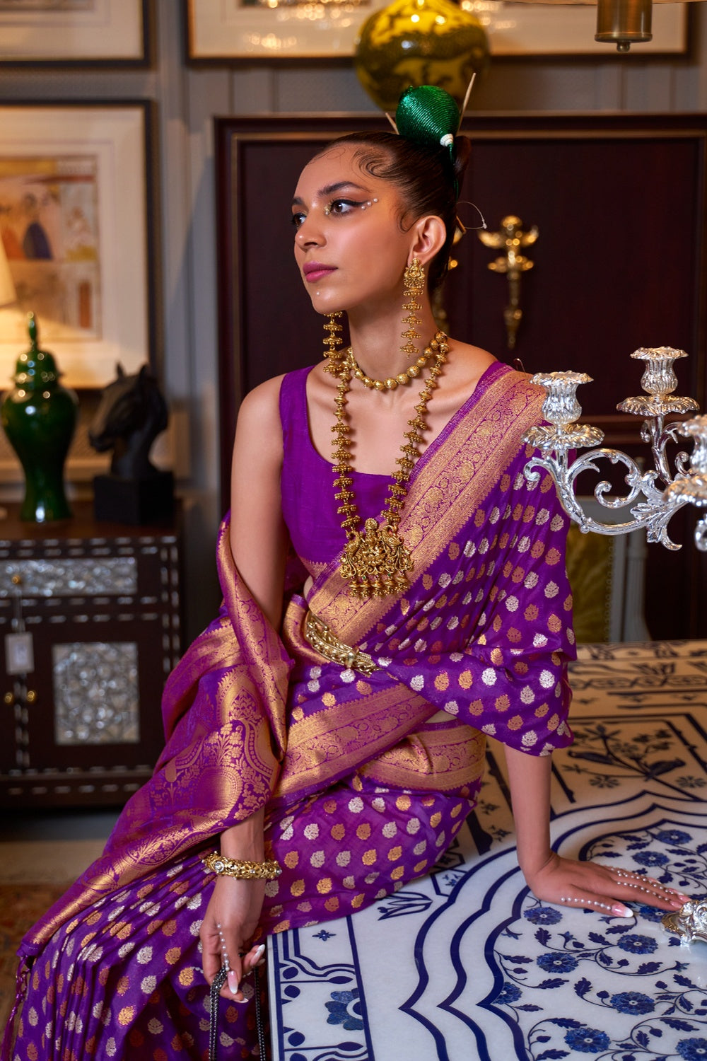 Buy MySilkLove Clairvoyant Purple Copper Zari Pure Khadi Banarasi Saree Online