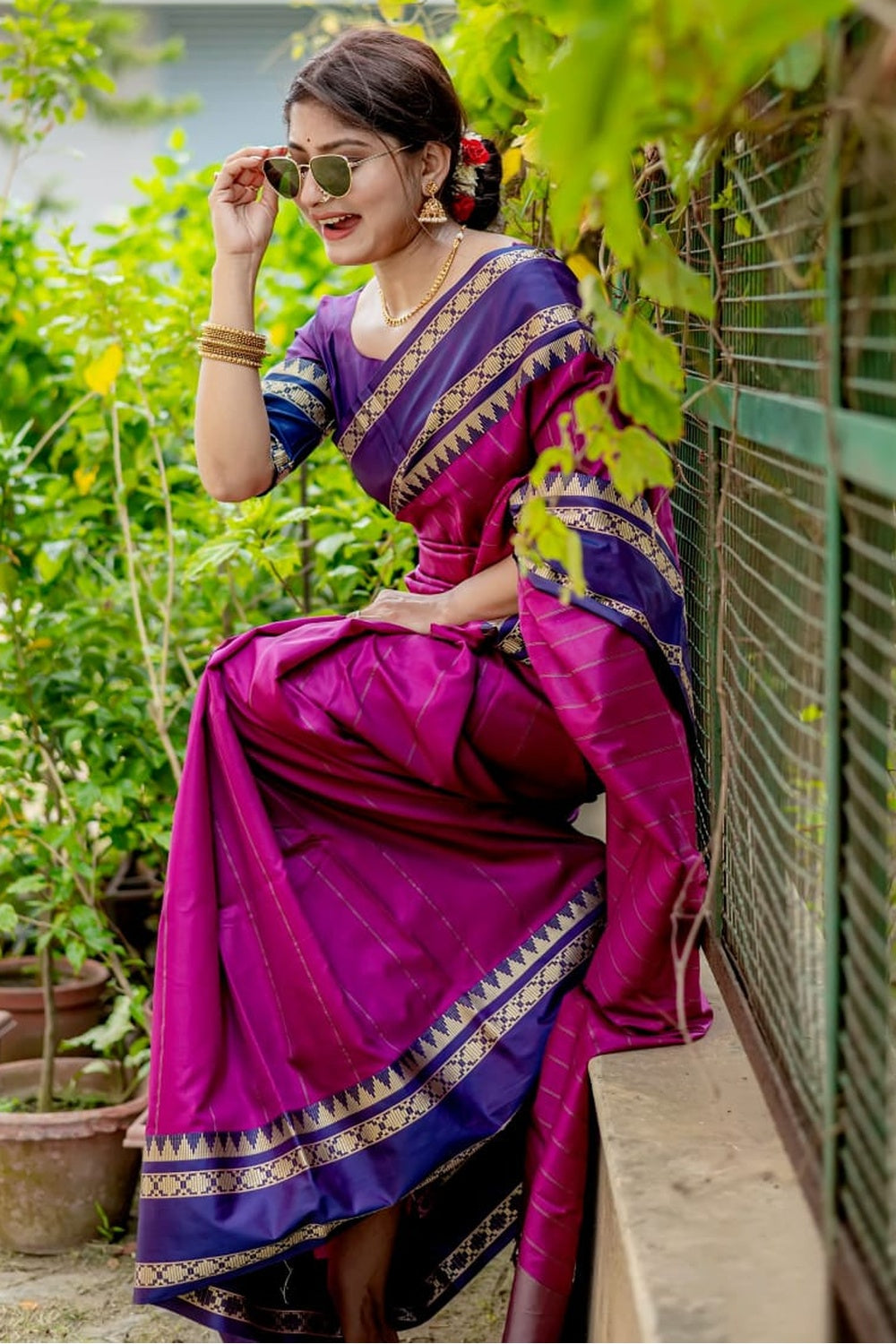 Buy MySilkLove Frostbite Pink and Blue Woven Tussar Silk Saree Online