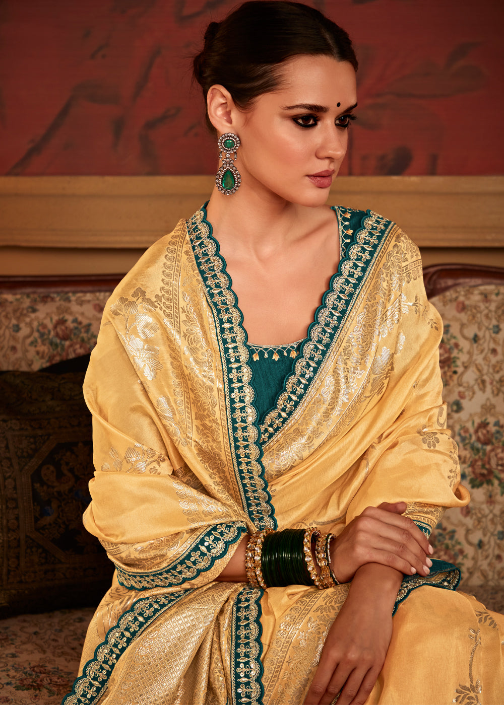 MySilkLove Saffron Yellow Woven Banarasi Designer Silk Saree With Embroidered Blouse