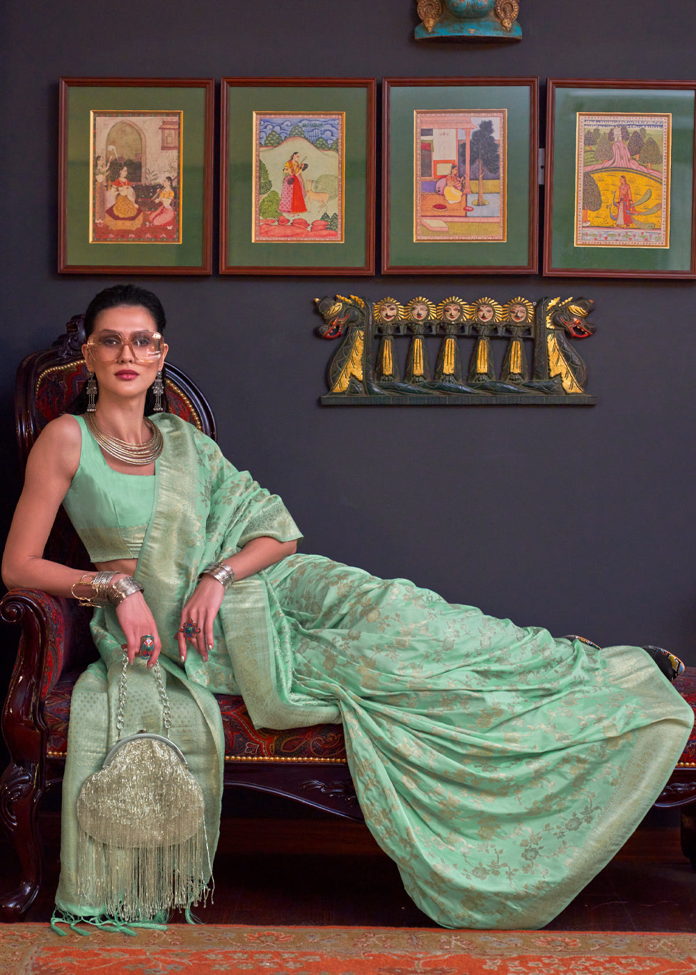 Buy MySilkLove Pista Green Banarasi Katan Silk Saree Online