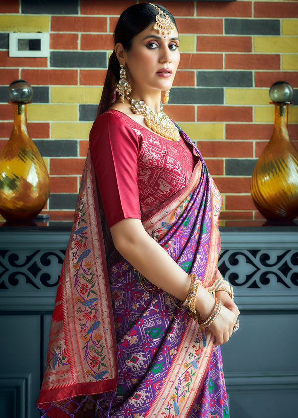 Plum Purple Woven Paithani Patola Silk Saree