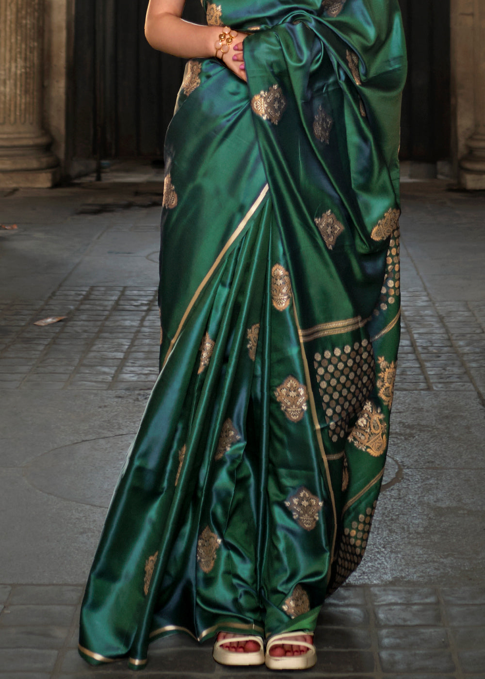 Buy MySilkLove Killarney Green Woven Banarasi Satin Silk Saree Online