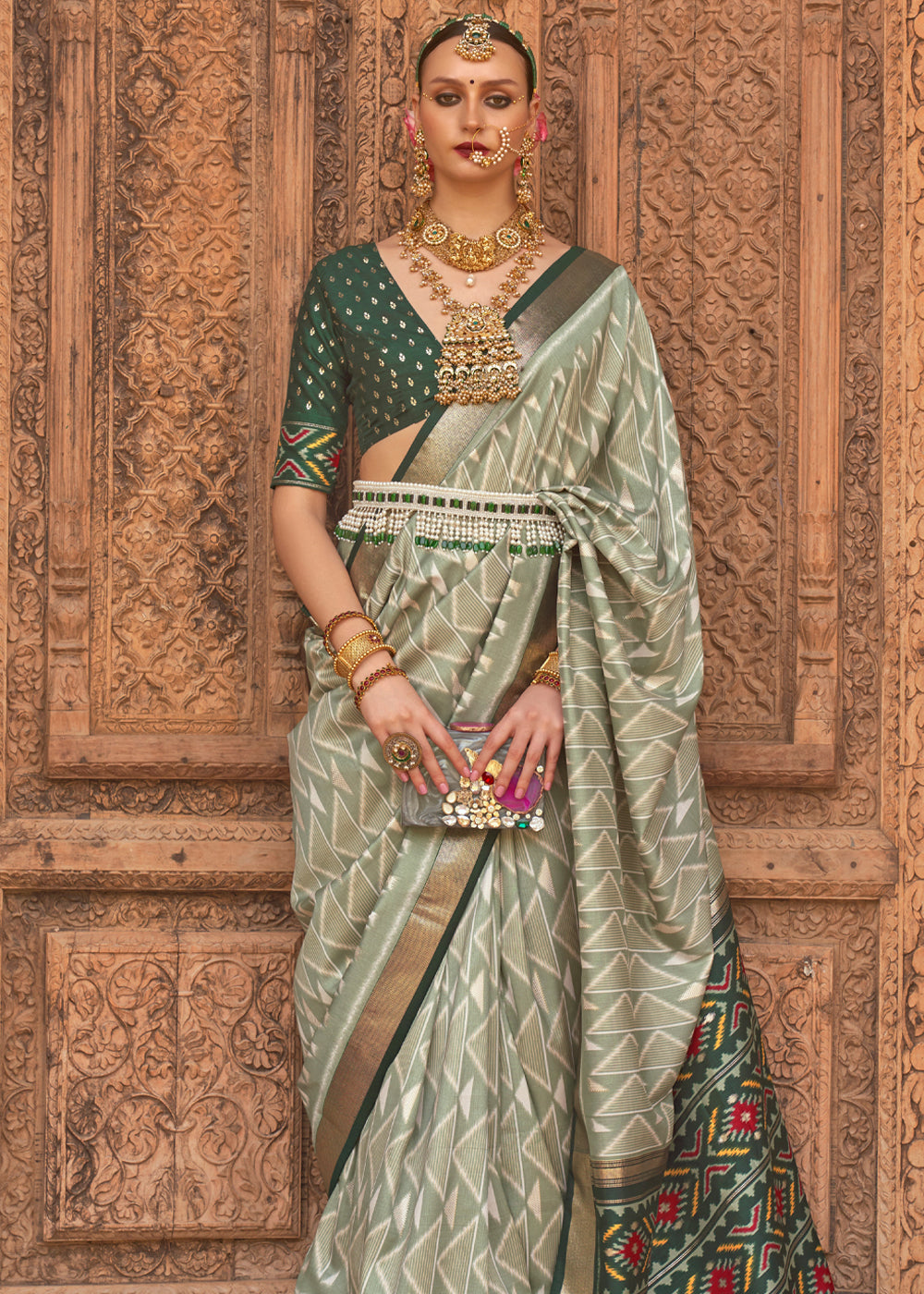 Buy MySilkLove Hillary Green Woven Patola Silk Saree Online