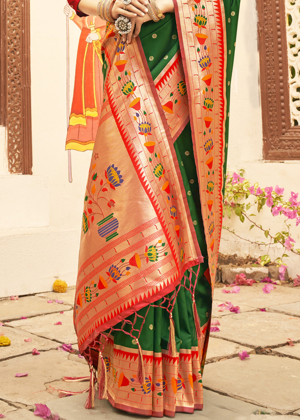 Buy MySilkLove Hippie Green Woven Paithani Silk Saree Online