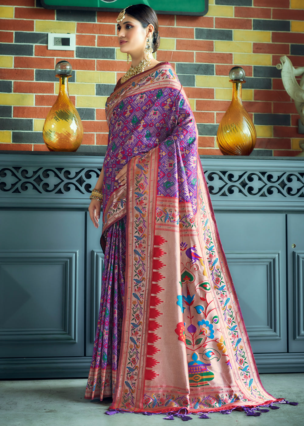 Buy MySilkLove Plum Purple Woven Paithani Patola Silk Saree Online