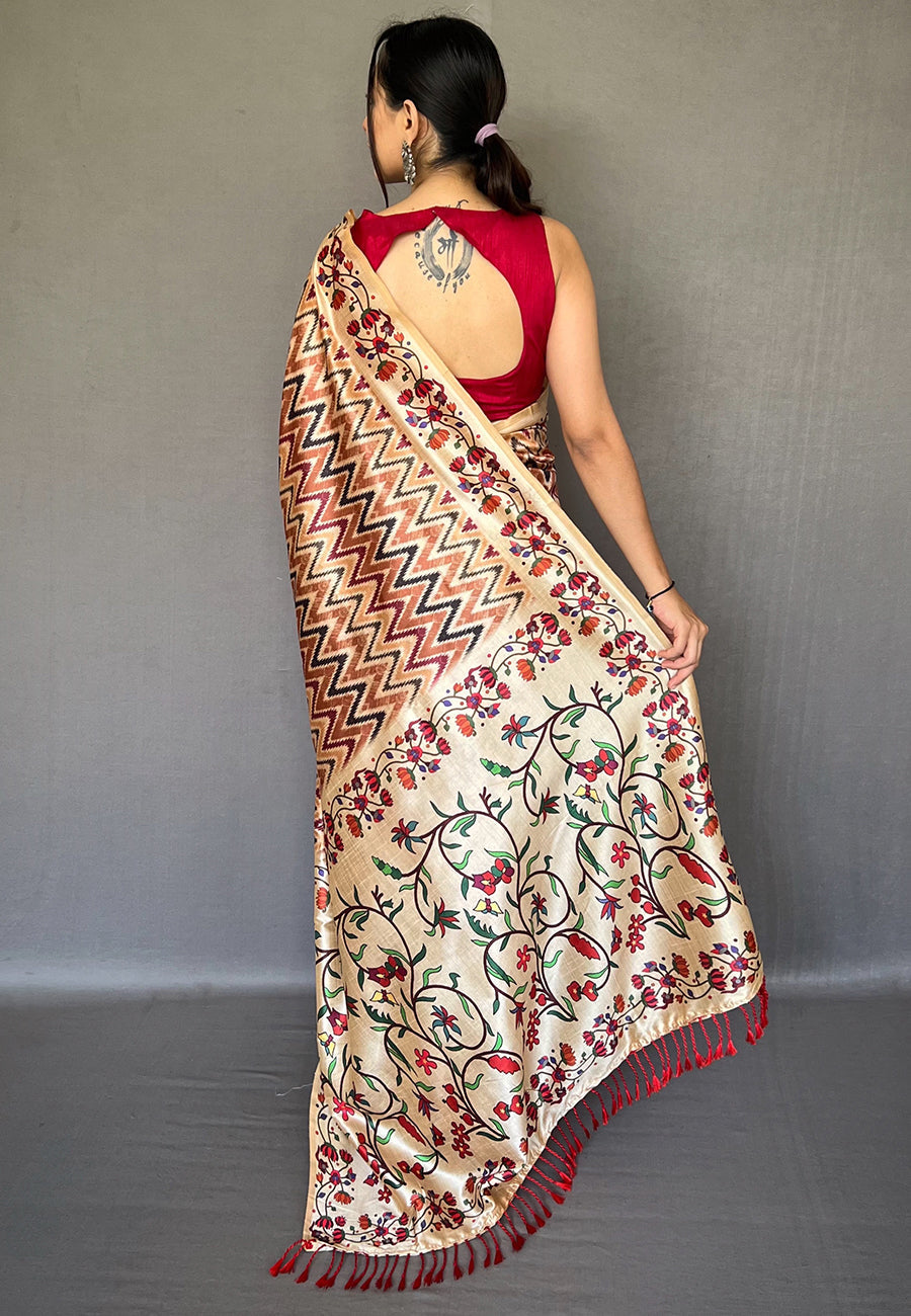 Buy MySilkLove Metallic Brown Multicolor Ikat Printed Saree Online