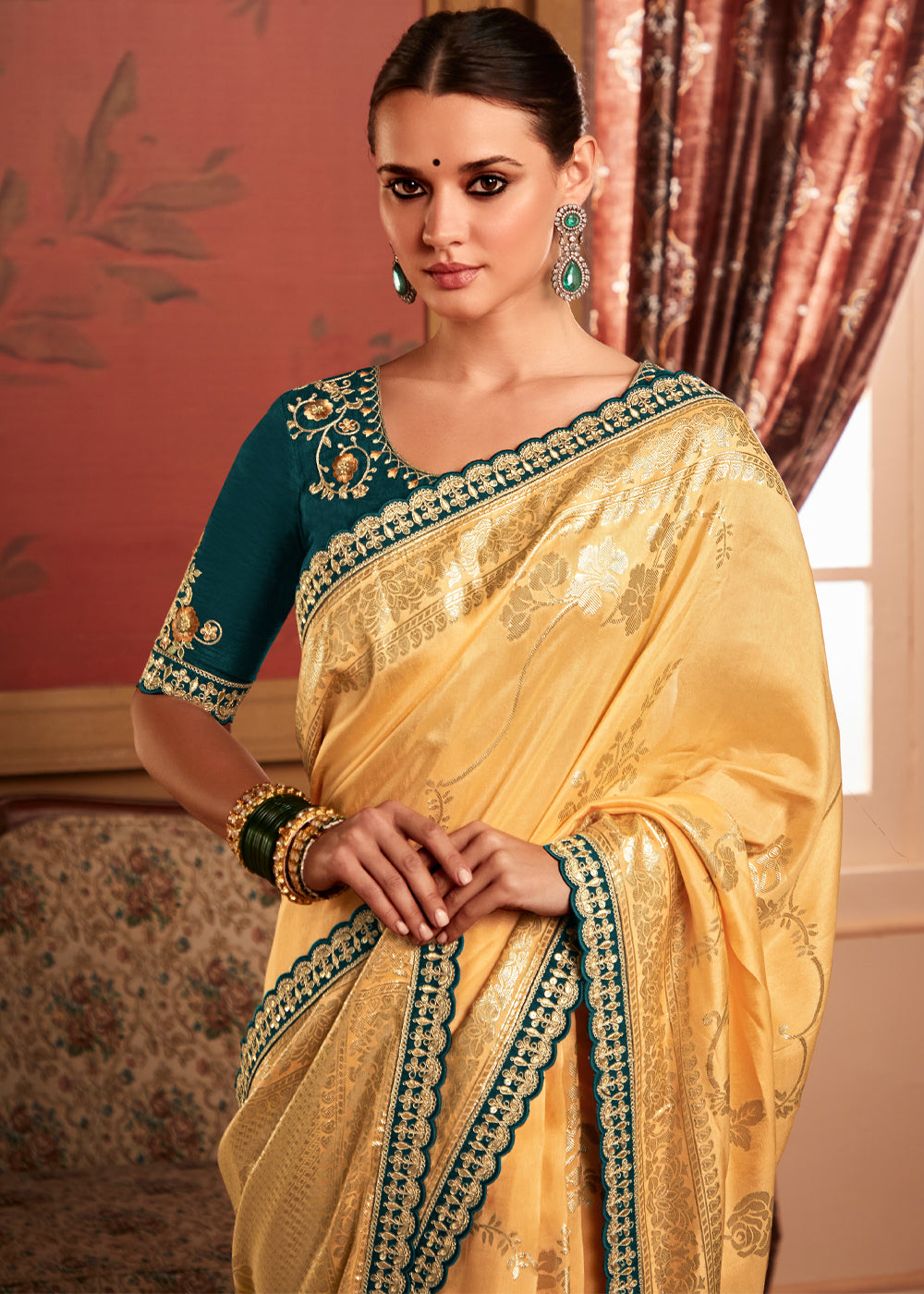 Buy MySilkLove Saffron Yellow Woven Banarasi Designer Silk Saree With Embroidered Blouse Online