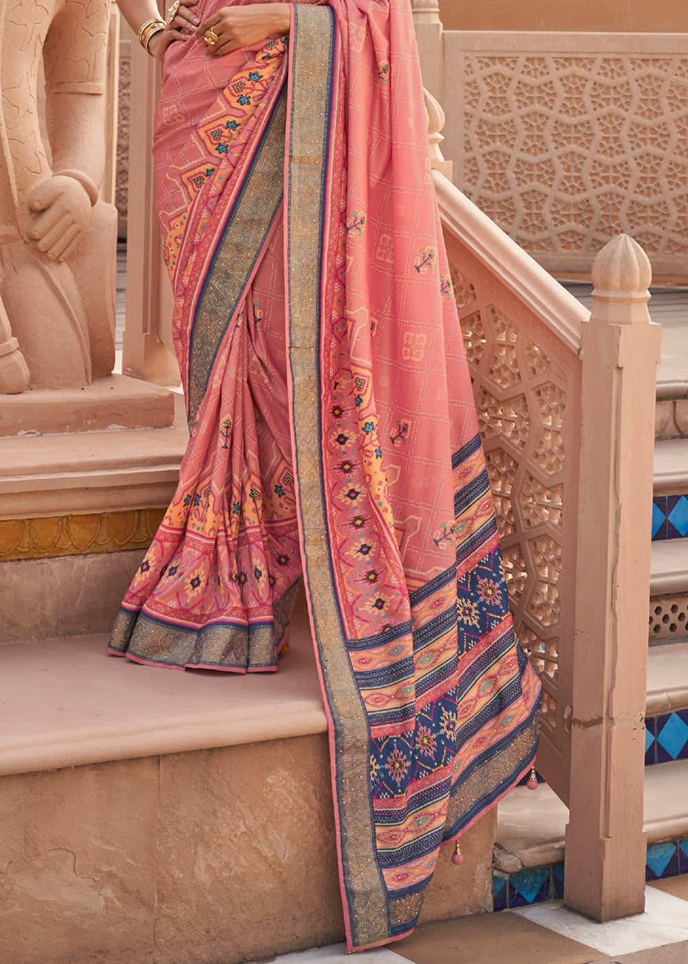 Buy MySilkLove Geraldine Peach Printed Patola Silk Saree Online