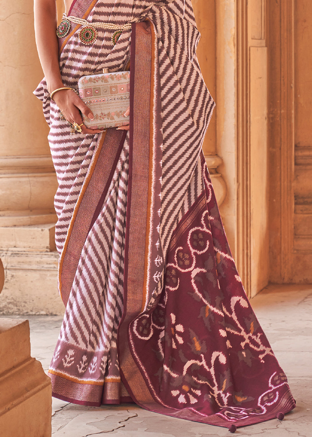 Buy MySilkLove Coral Tree Maroon Designer Printed Patola Silk Saree Online