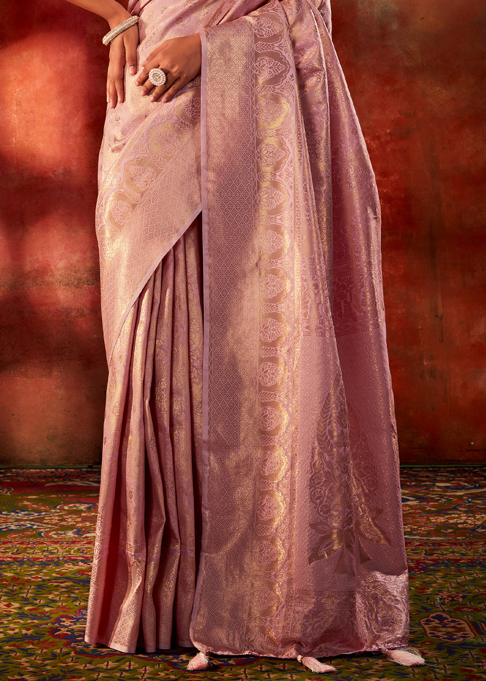 Buy MySilkLove Contessa Pink Woven Kanjivaram Silk Saree Online