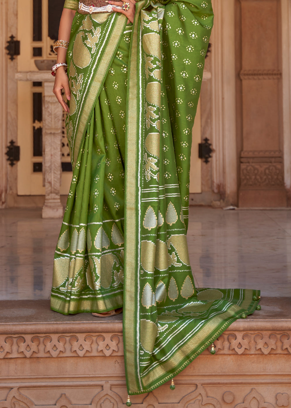 Buy MySilkLove Sycamore Green Woven Banarasi Soft Silk Saree Online
