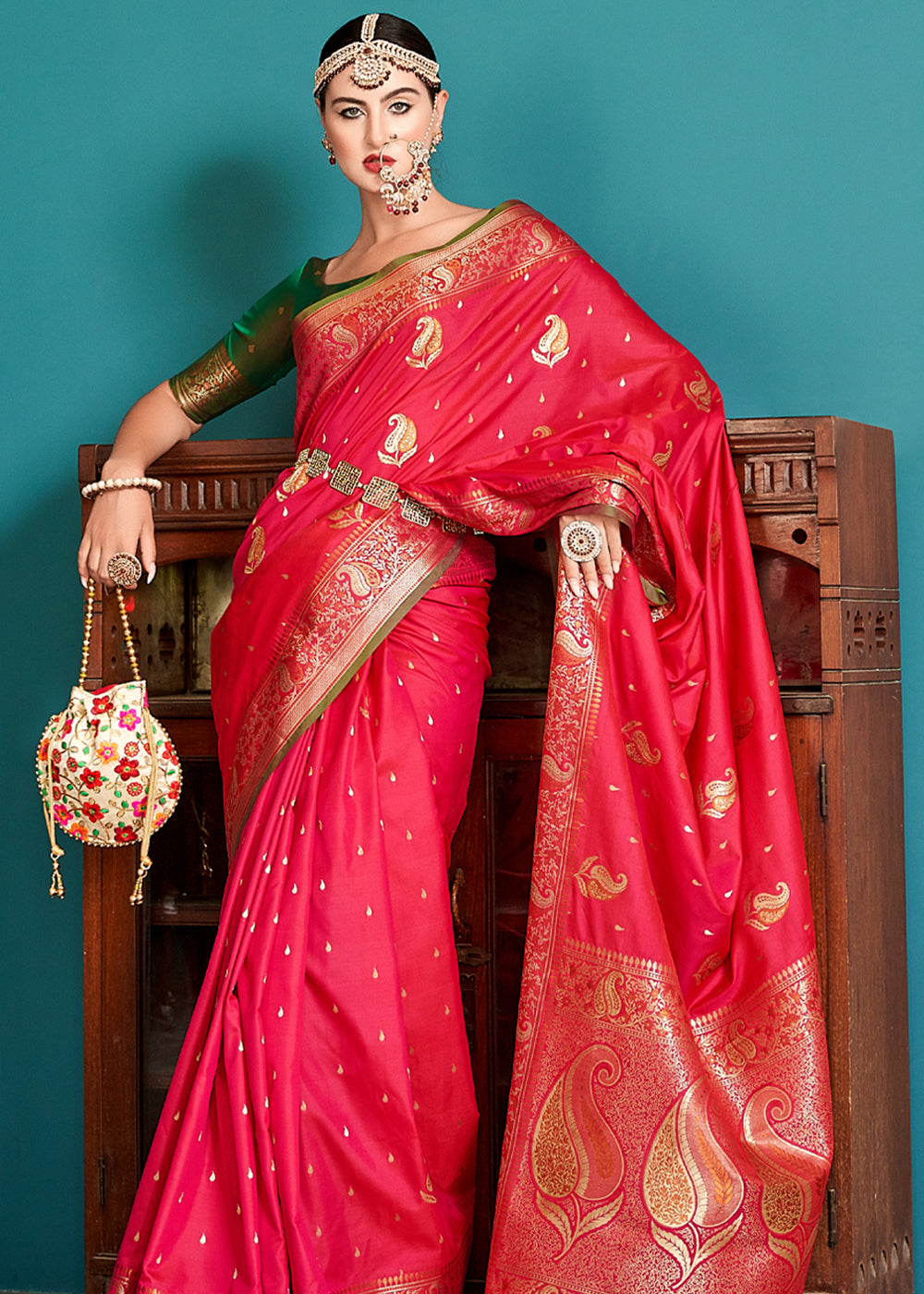 Buy MySilkLove Fiery Rose Pink Woven Banarasi Soft Silk Saree Online