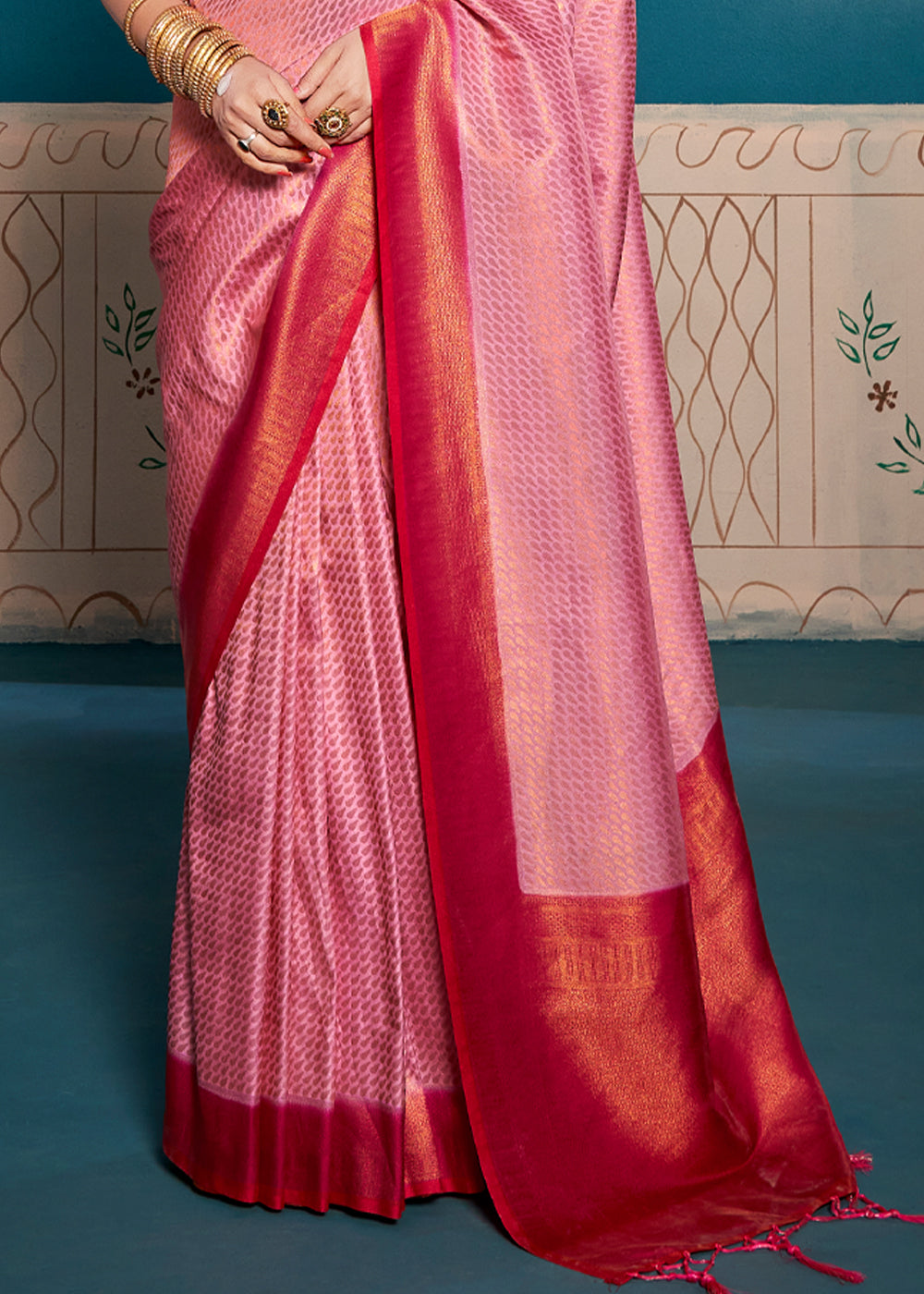 Buy MySilkLove Sherbert Pink Woven Kanjivaram Silk Saree Online