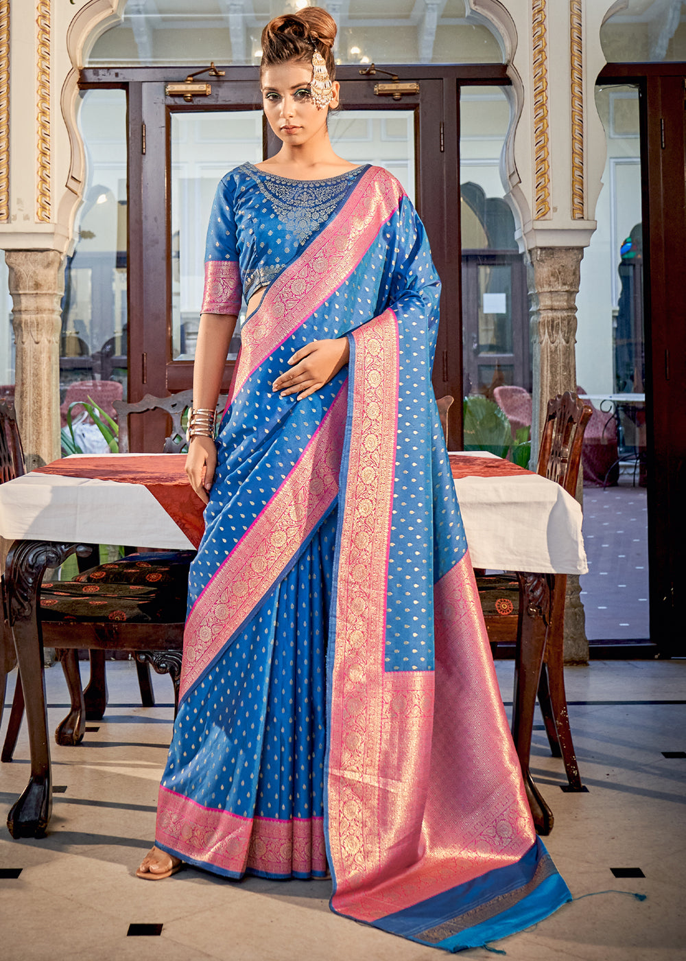 Buy MySilkLove Sapphire Blue Woven Banarasi Silk Saree Online