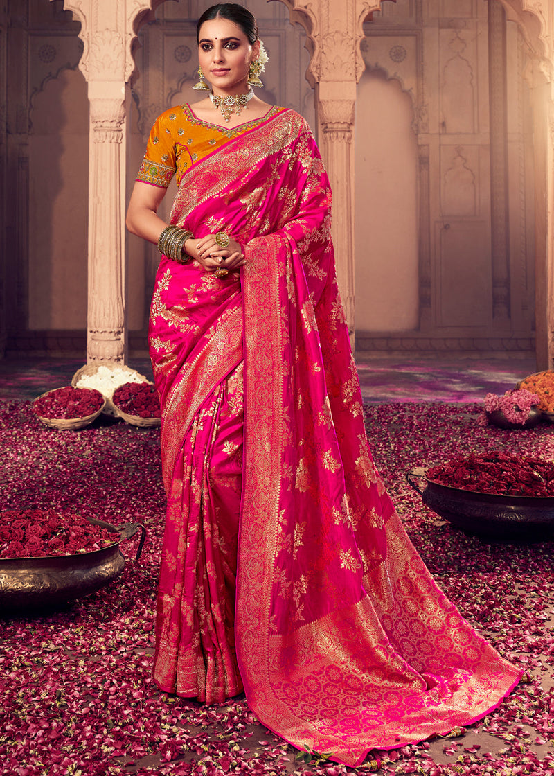 Ruby Pink Zari Woven Banarasi Saree | Saree designs, Saree, Silk sarees  with price