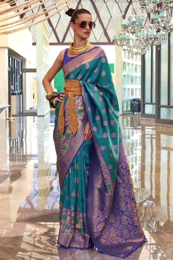 Buy Sea green Sarees for Women by Ri-wah Online | Ajio.com