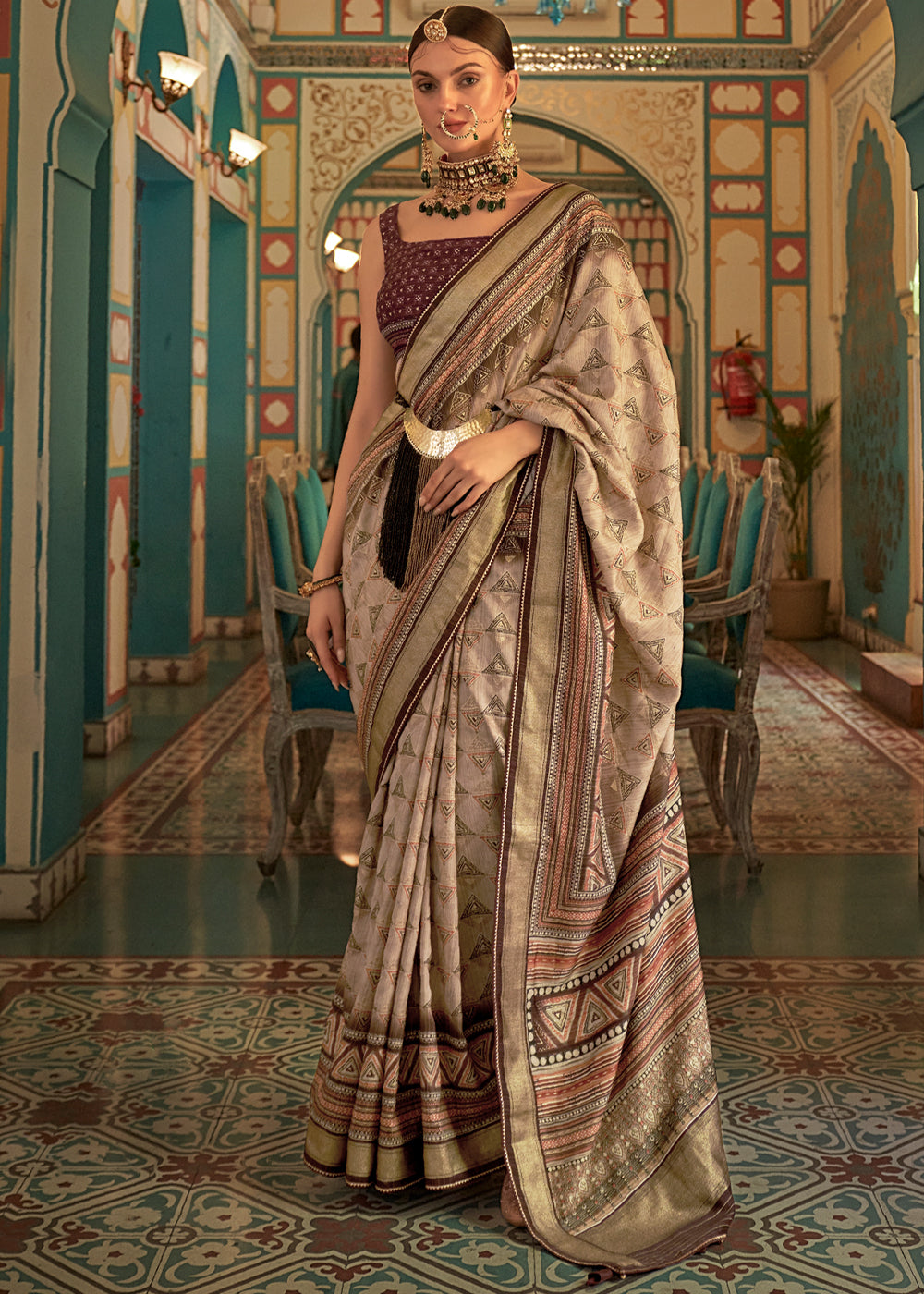 Buy MySilkLove Muesli Brown Printed Patola Soft Silk Saree Online