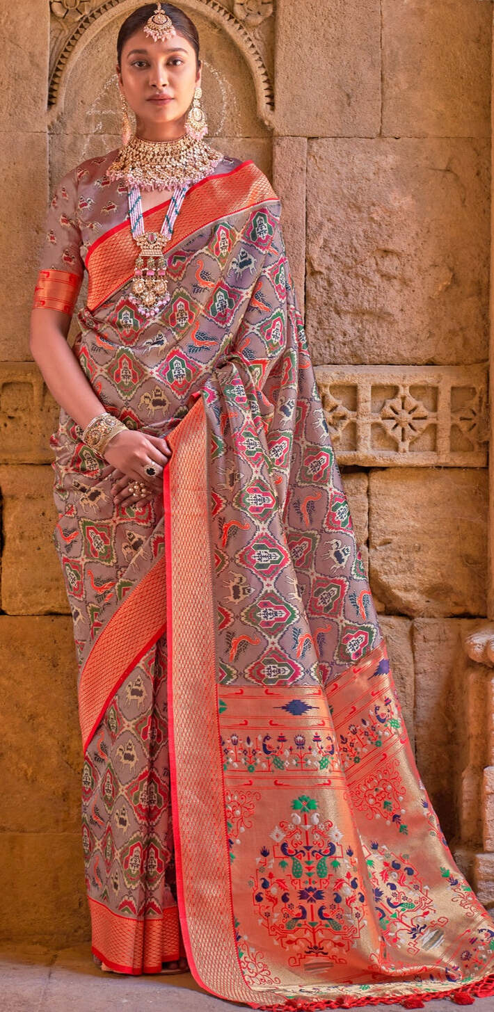 MySilkLove Copper Rose Brown Digital Printed Paithani Silk Saree