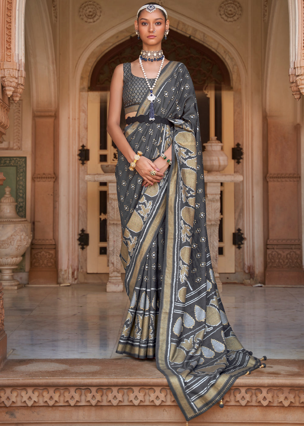 Buy MySilkLove Scarpa Flow Grey Woven Banarasi Soft Silk Saree Online