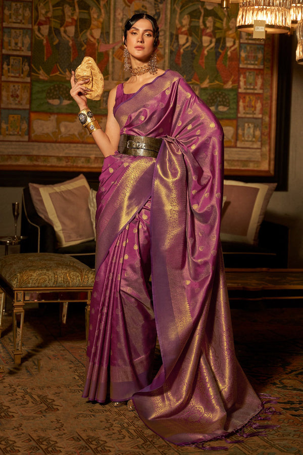 Charm Purple Woven Kanjivaram Handloom Silk Saree