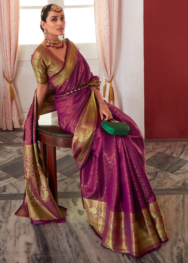 Berry Purple Bronze Zari Woven Kanjivaram Silk Saree
