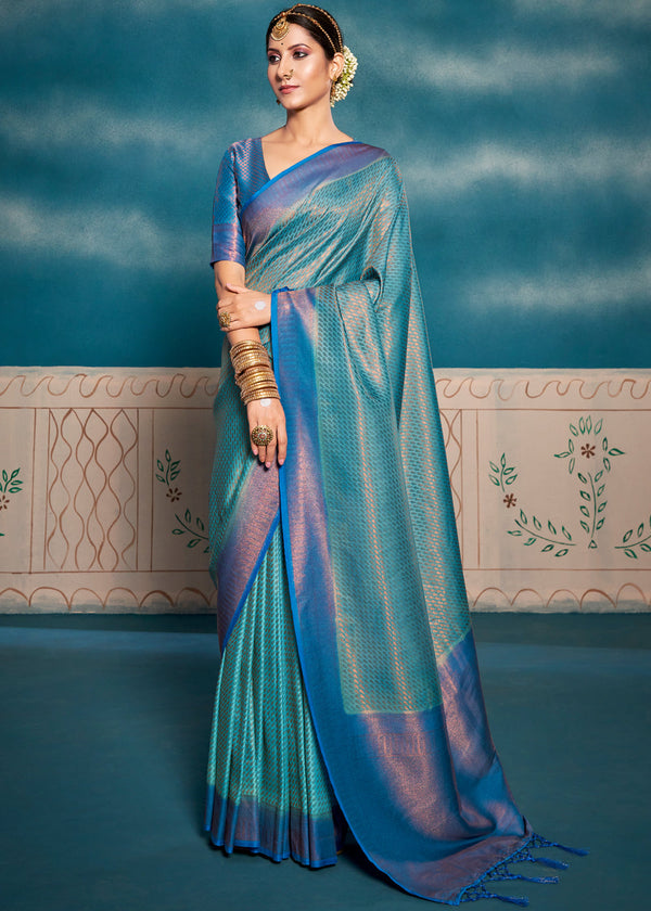 Royal Blue Color Kanjivaram Banarasi Silk Saree,brids Look Saree With  Weaving Work Saree With Blouse Stunning Look Bollywood Style Saree 