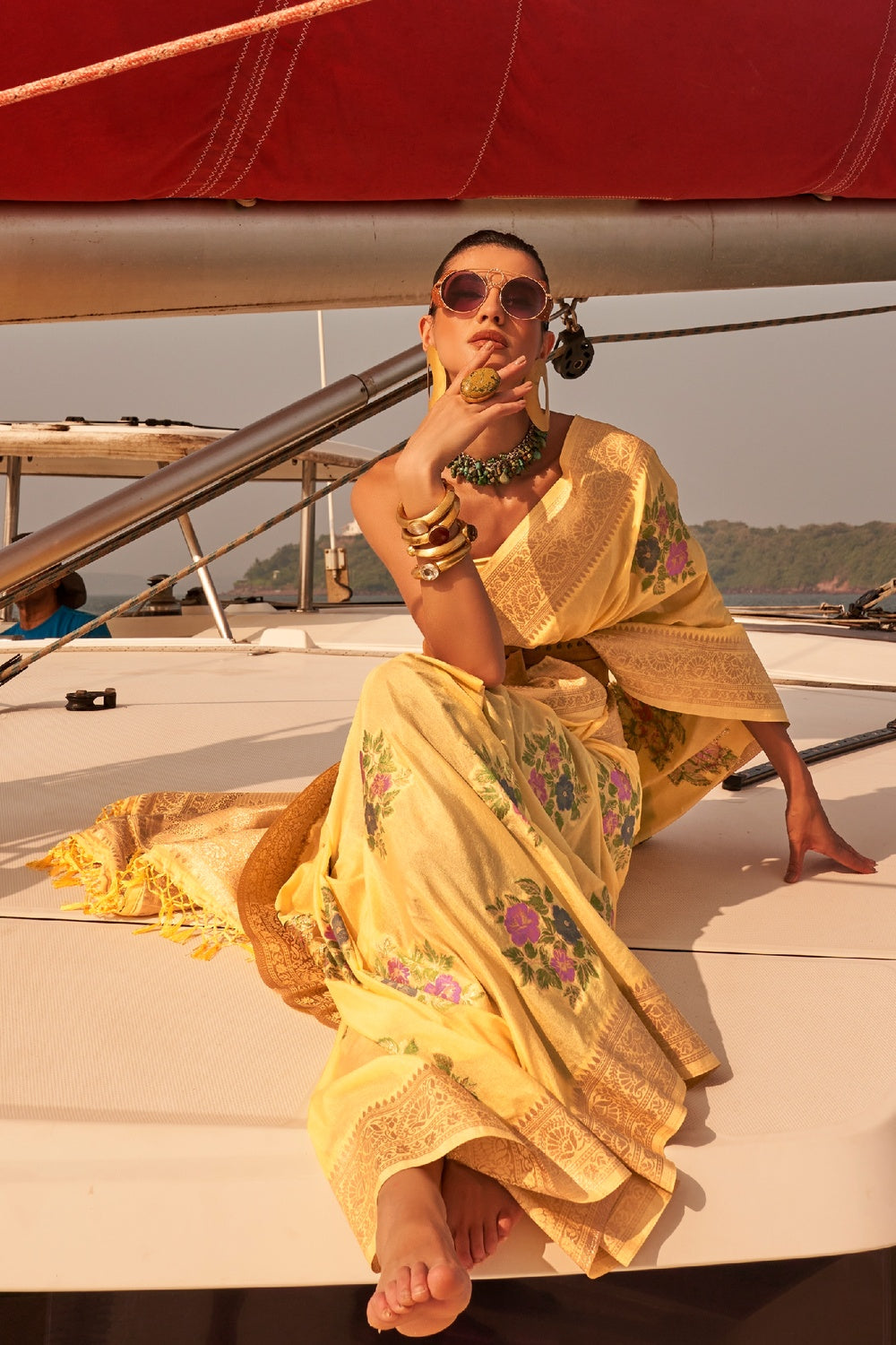 Buy MySilkLove Rajah Yellow Chinon Handloom Woven Silk Saree Online