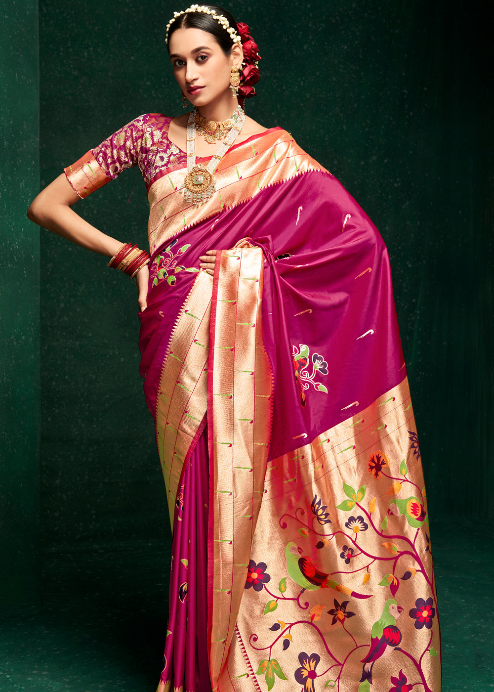 MySilkLove Cabaret Pink Woven Paithani Silk Saree With Brocade Blouse