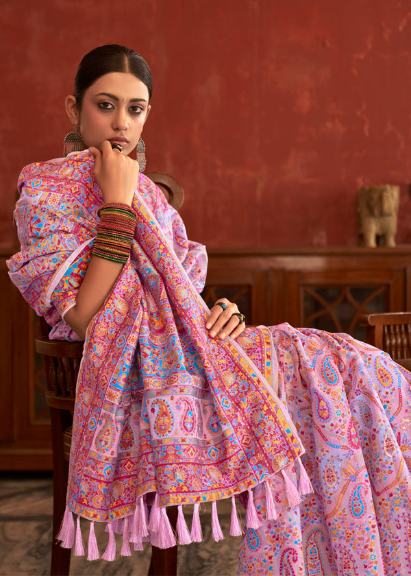 Beauty Bush Pink Woven Kashmiri Jamewar Silk Saree