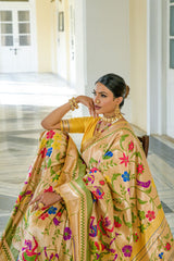 Equator Yellow Woven Paithani Silk Saree