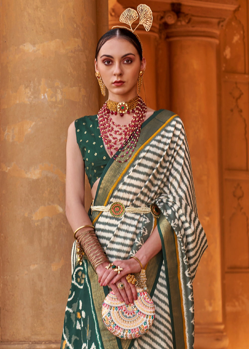 Buy MySilkLove Cape Cod Green Designer Printed Patola Silk Saree Online