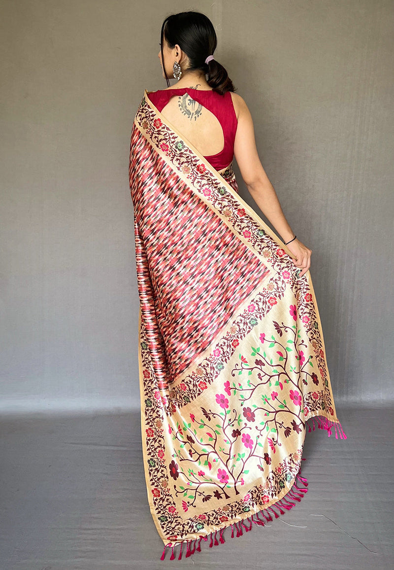 Mithila Root Zig Zag Ikat Stylish Indian Ethnic Printed Saree With Blouse  Piece Gift For Anniversary at Amazon Women's Clothing store