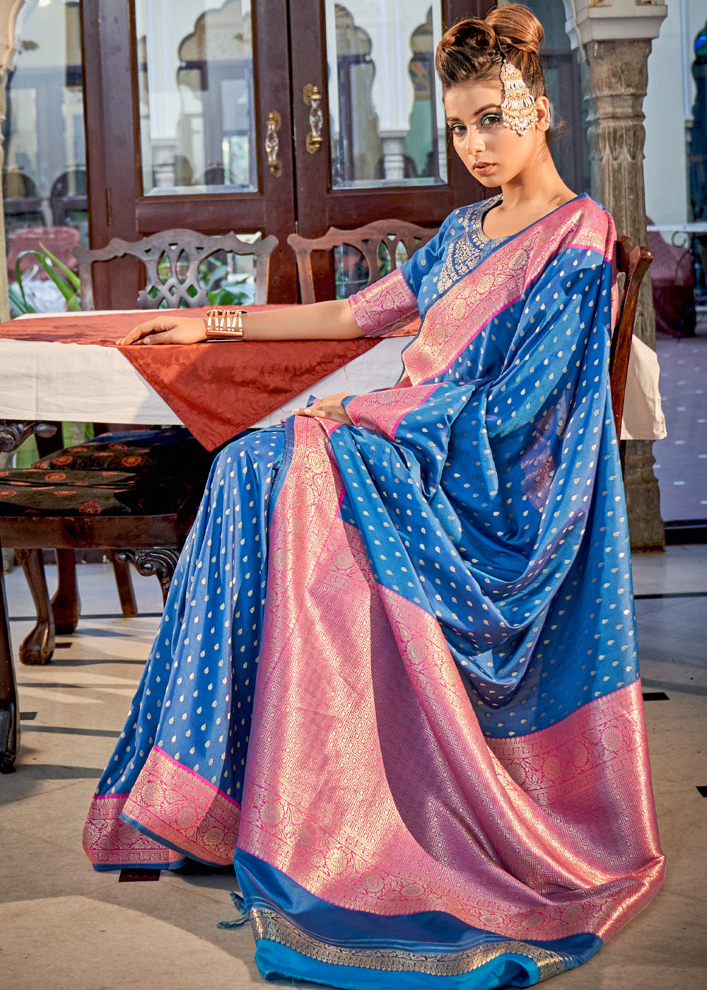 Buy MySilkLove Sapphire Blue Woven Banarasi Silk Saree Online