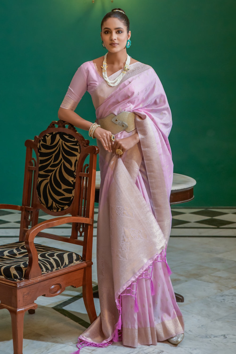 Buy MySilkLove Viola Pink Woven Soft Silk Saree Online