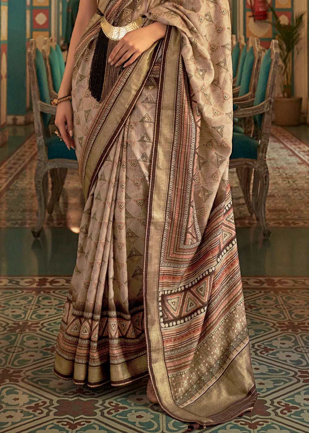 Buy MySilkLove Muesli Brown Printed Patola Soft Silk Saree Online