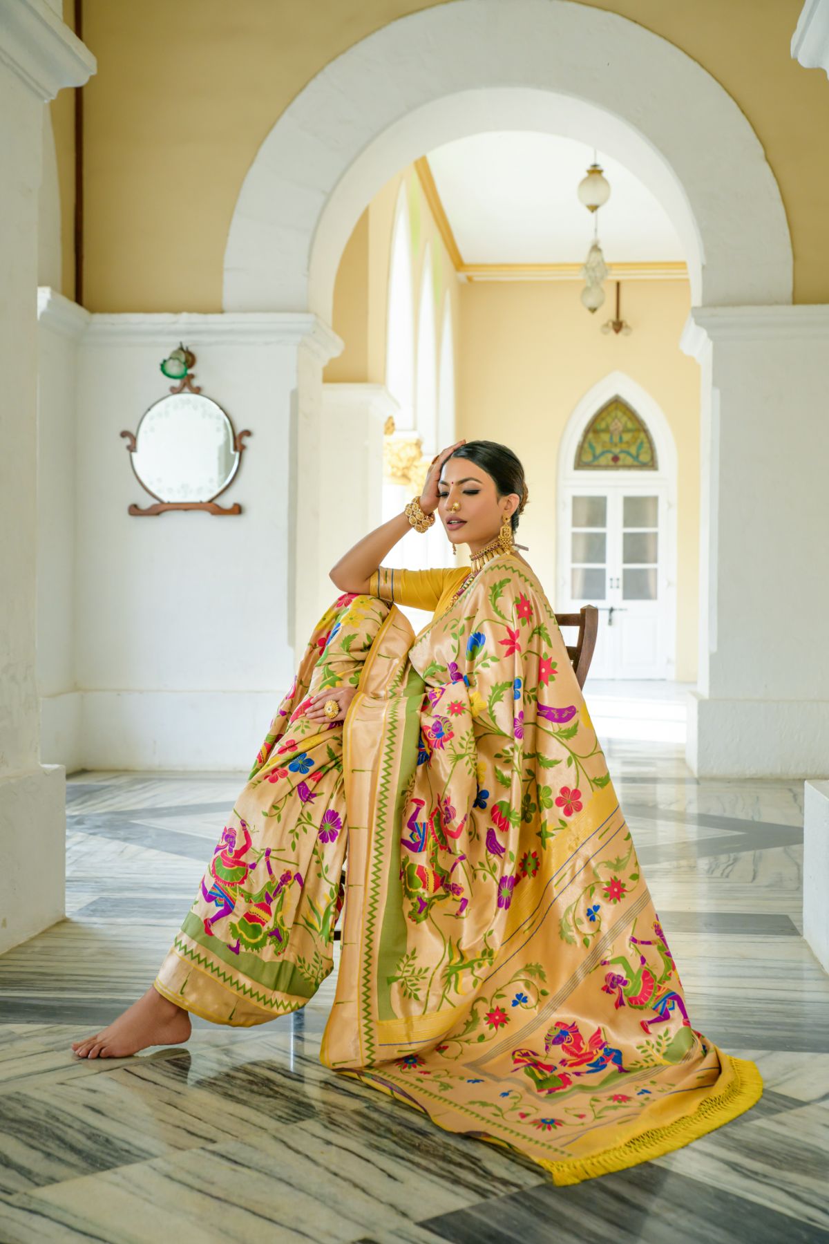 Buy MySilkLove Equator Yellow Woven Paithani Silk Saree Online