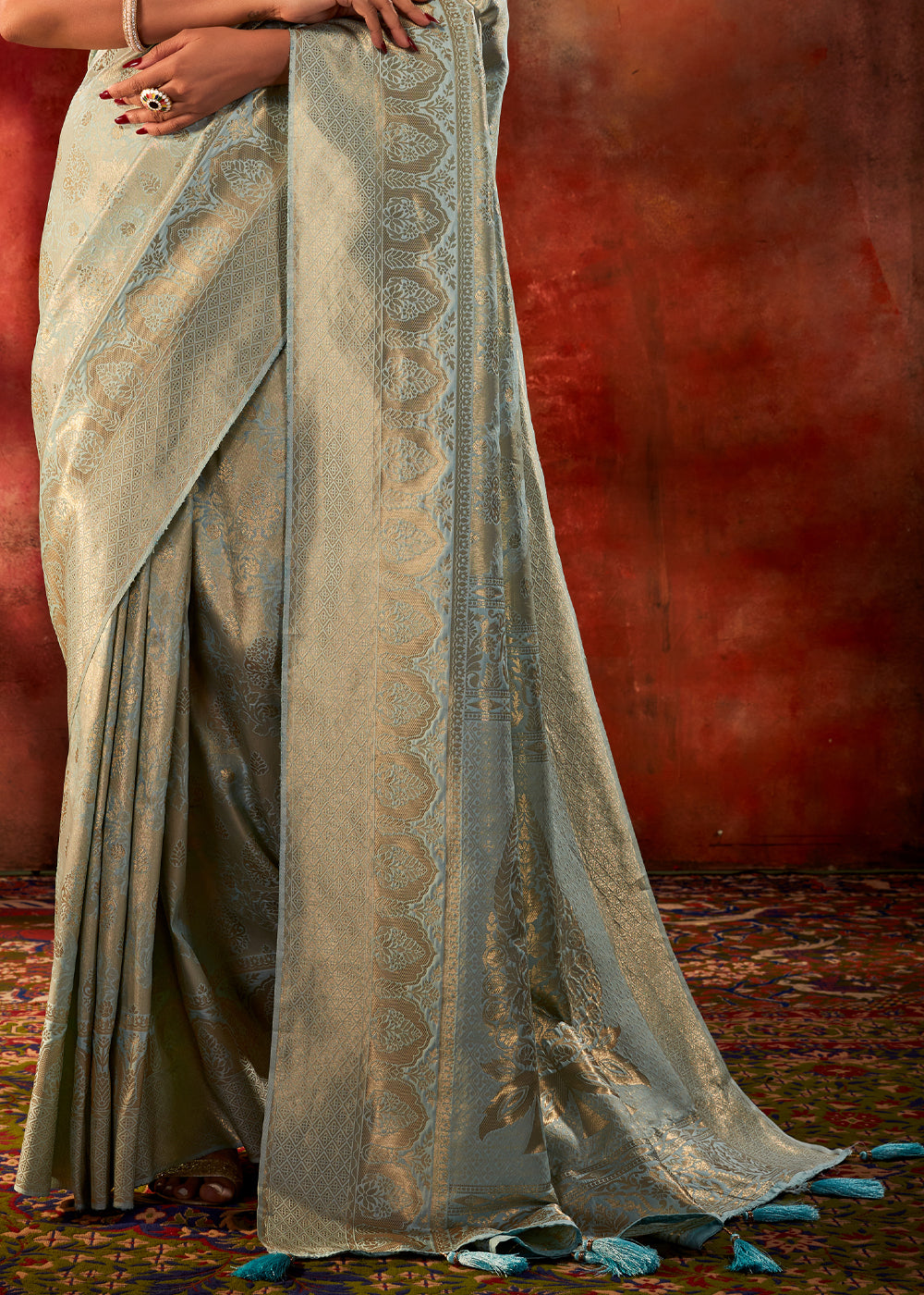 Buy MySilkLove Eagle Blue Woven Kanjivaram Silk Saree Online