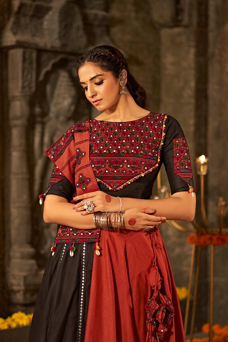 Red and black colour combination lehenga choli | Lace evening gowns, Lehenga  choli, Desi bride