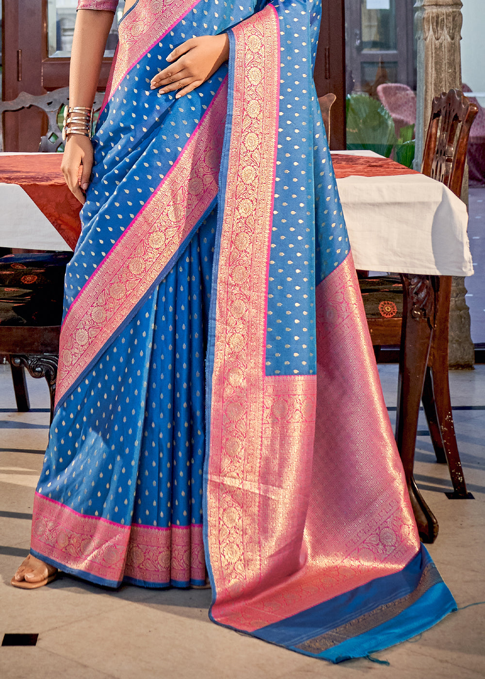 Buy MySilkLove Sapphire Blue Woven Banarasi Silk Saree Online